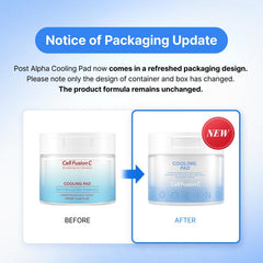 Cell Fusion C Post Alpha Cooling Pad close-up shows soothing texture for irritated skin relief.