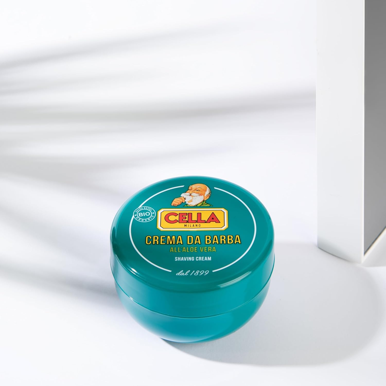 Cella Milano Aloe Vera shaving cream being massaged into the beard for a smoother shave.