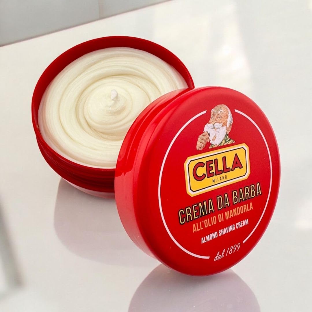Cella Milano almond foam lather close-up highlighting dense, protective foam