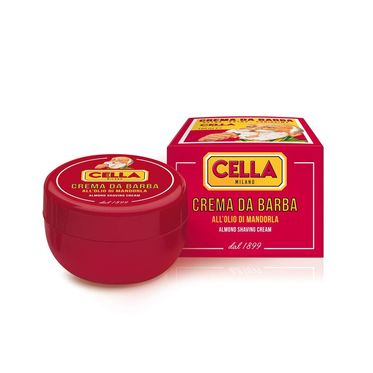 Cella Milano almond shaving cream bowl showing rich lather for a smooth shave