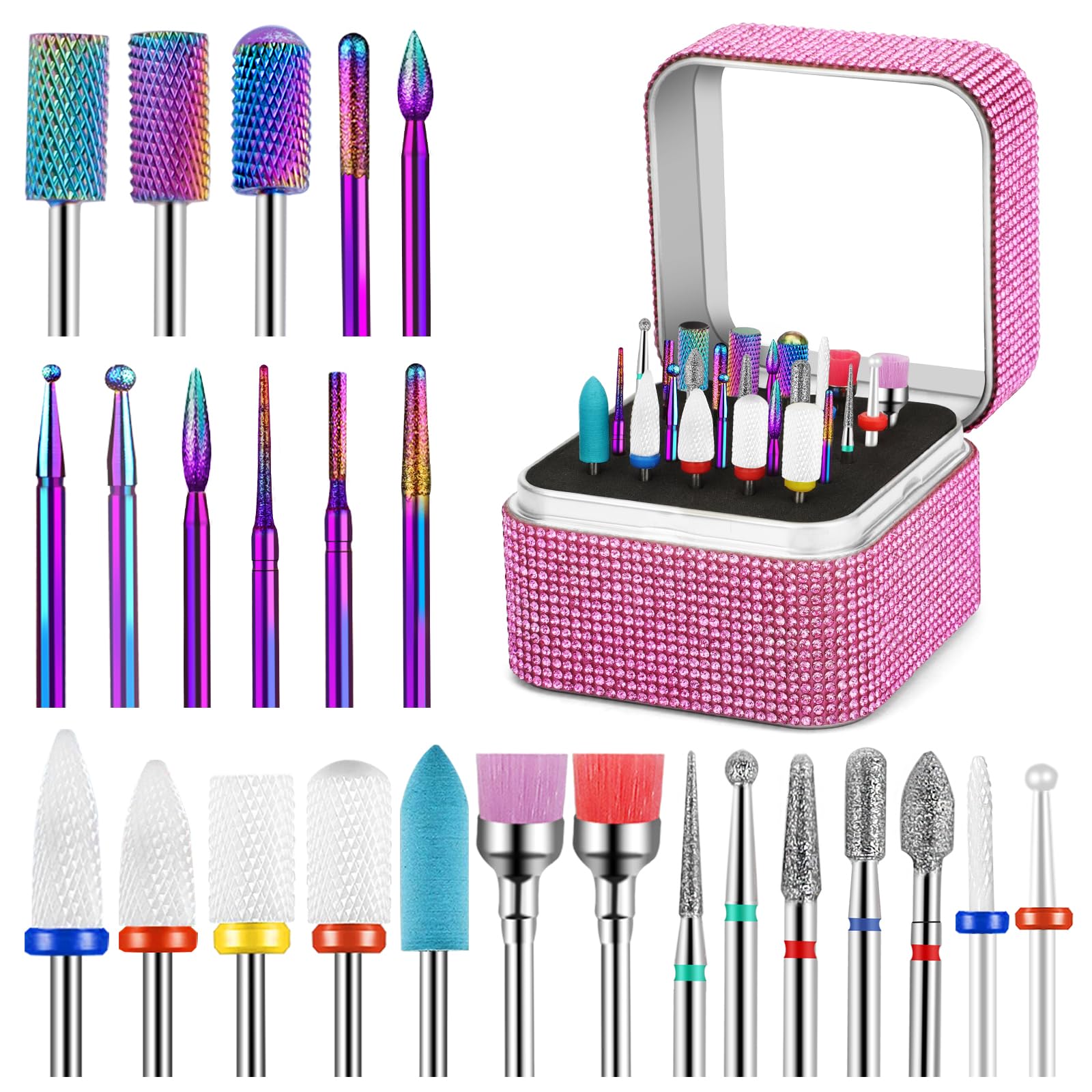 Cellentool 25Pcs drill bits set in storage box ready for organized manicure prep