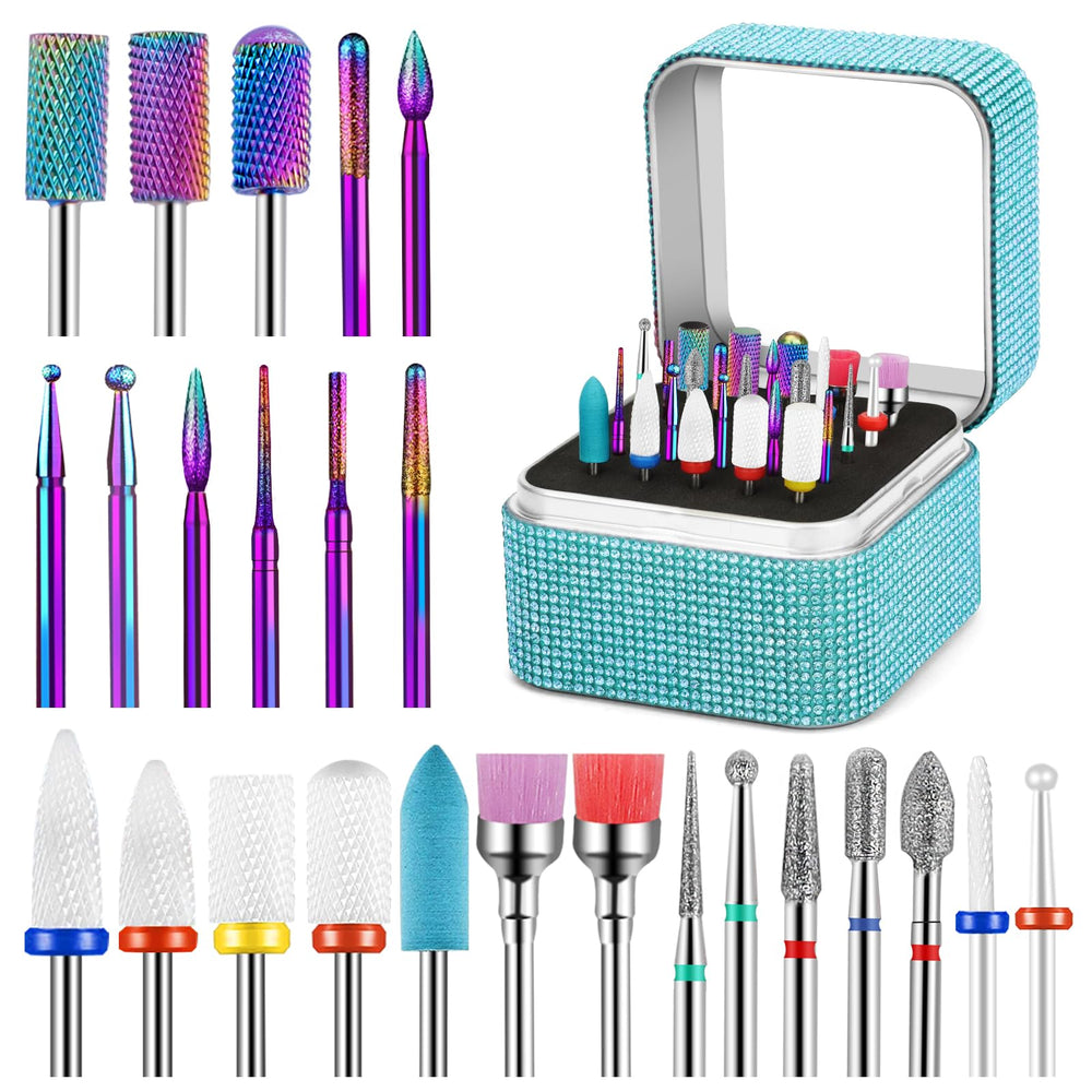 Cellentool 25pcs nail drill bits set in storage box for organized prep.