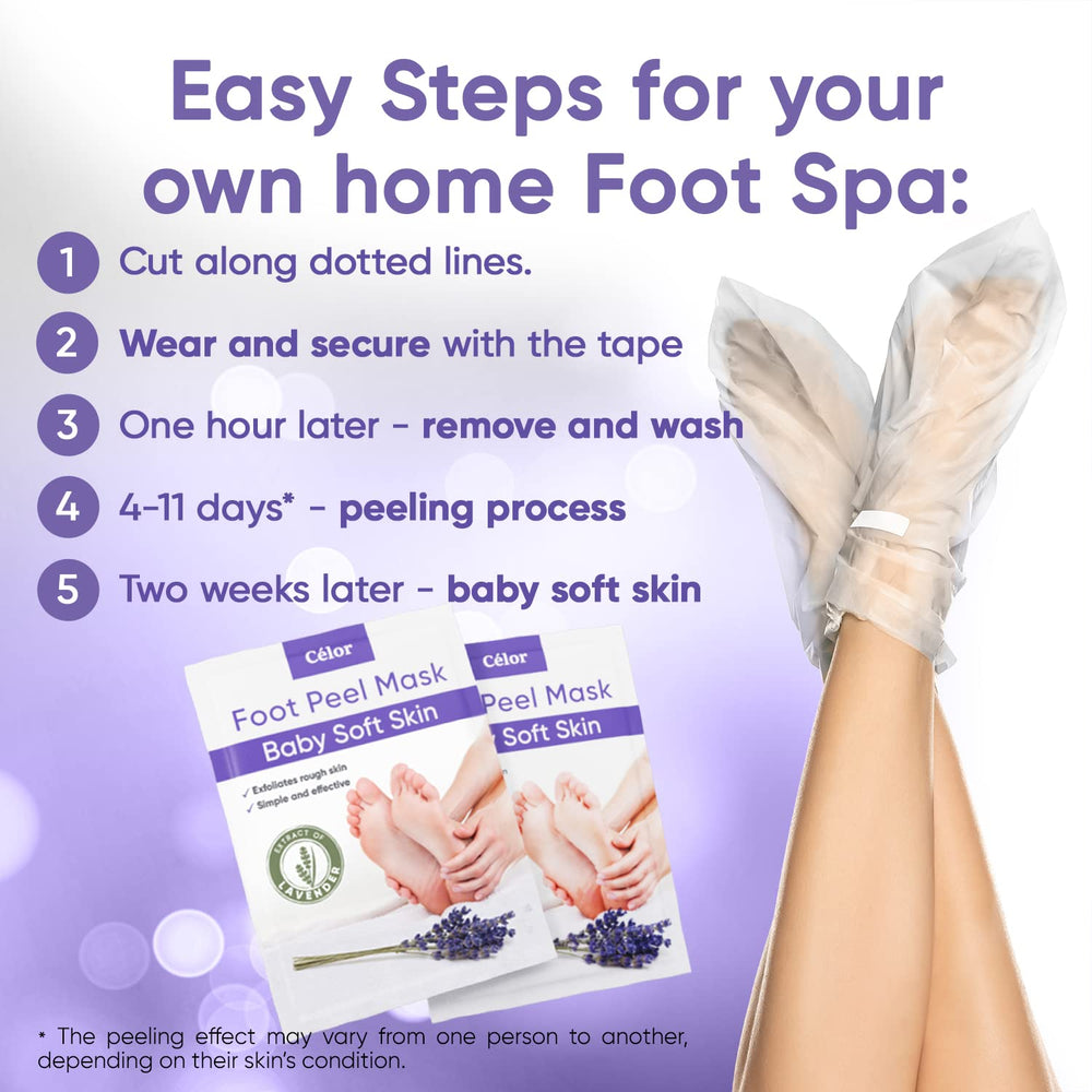 CÉLOR Foot Peel Mask lavender-scented bottle for soothing foot care.
