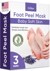 CÉLOR Foot Peel Mask packaging with lavender scent for at-home foot care.