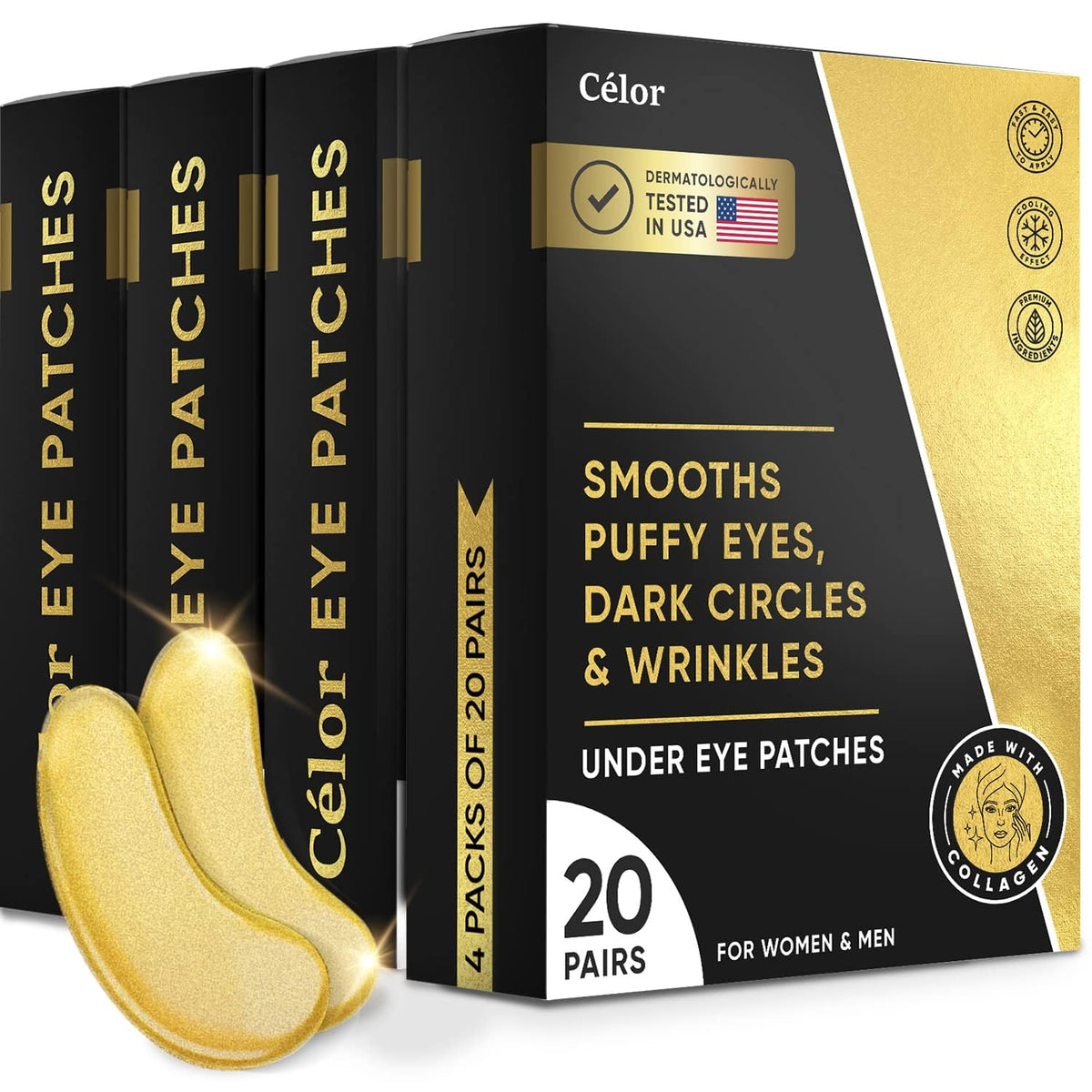 CÉLOR under-eye patches golden packaging for luxe self-care