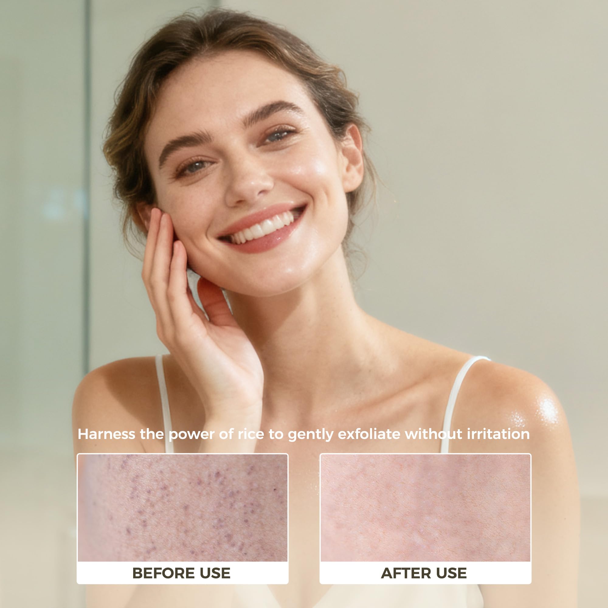 Celpack Peel Shot Rice Ampoule texture closeup emphasizes gentle rice-particle exfoliation