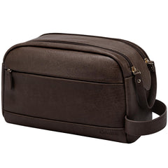Celvetch PU leather toiletry bag dark brown front view showing upright design for easy access