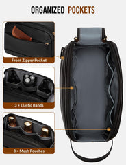 Celvetch toiletry bag interior organized with elastic bands and mesh pockets.