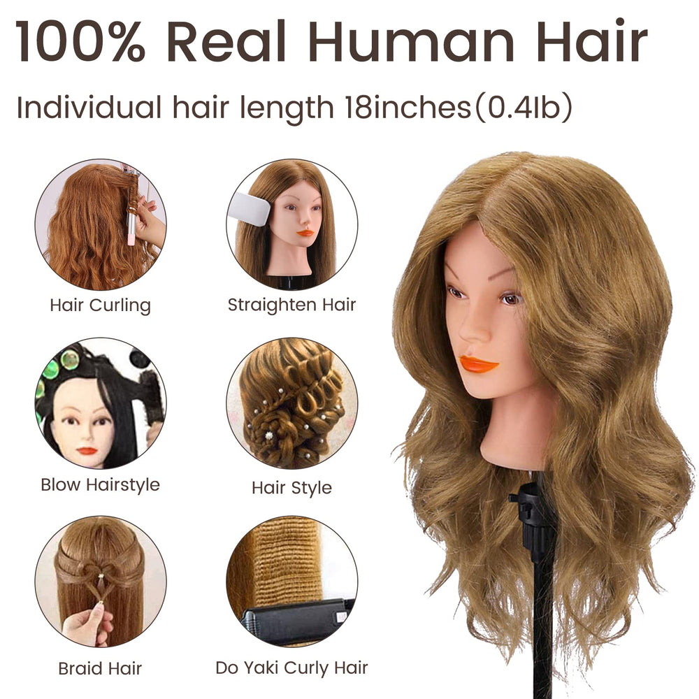 CENOZ real-hair 18in side view—authentic length for cutting and layering practice.