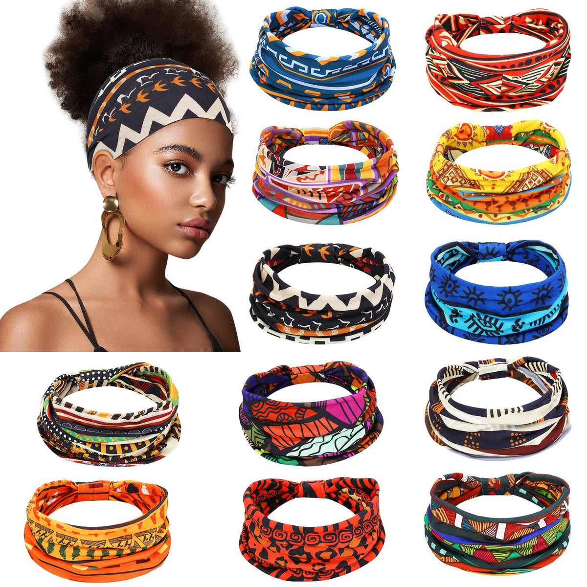 Censen African headbands set of 12 in vibrant patterns for versatile styling