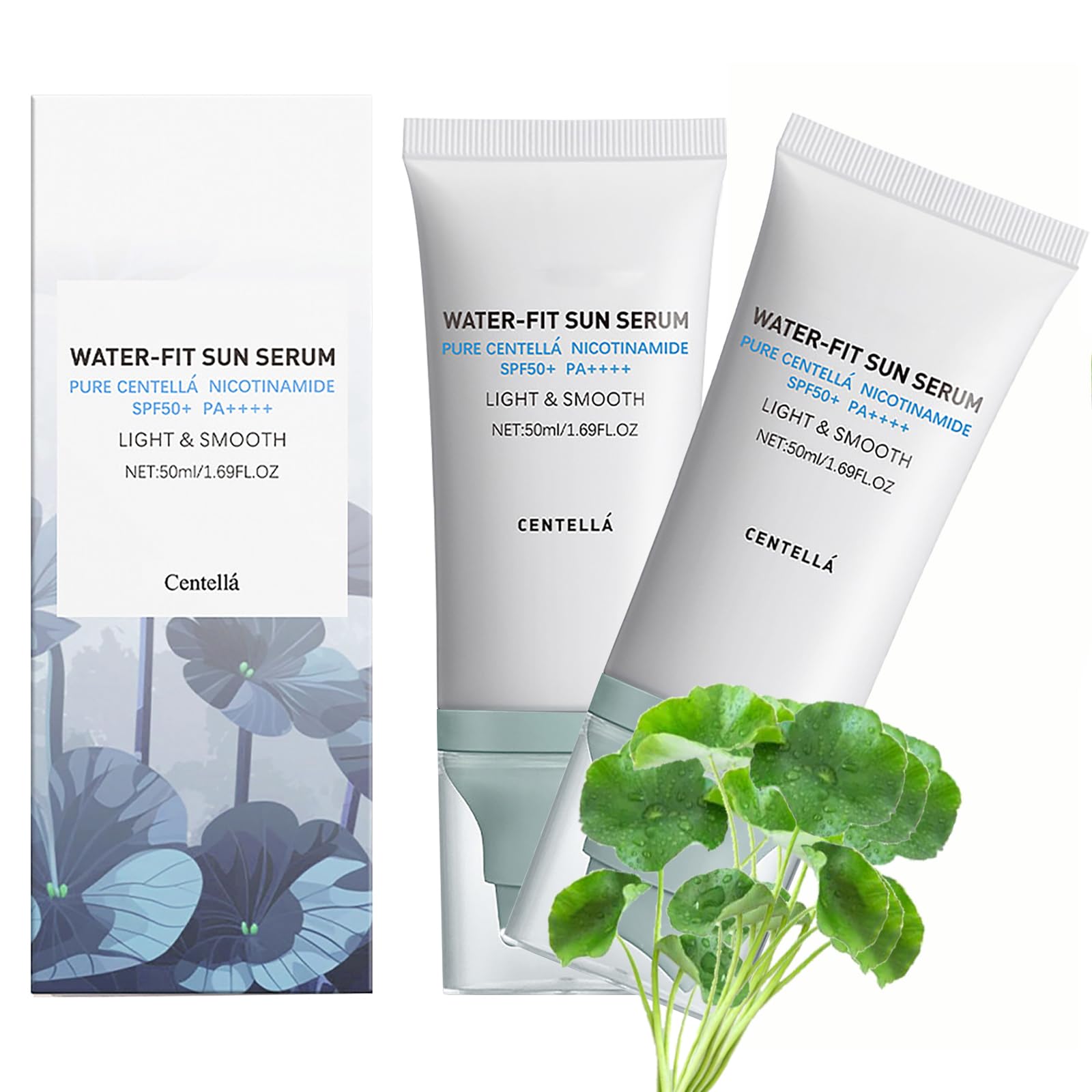 Centella Sunscreen bottle front view shows SPF50 UV defense for all skin types.