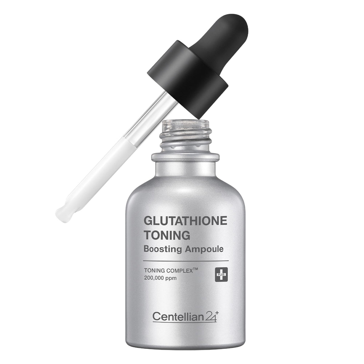 Centellian 24 glutathione-toning-ampoule bottle showcases a luminous glow for even skin tone.