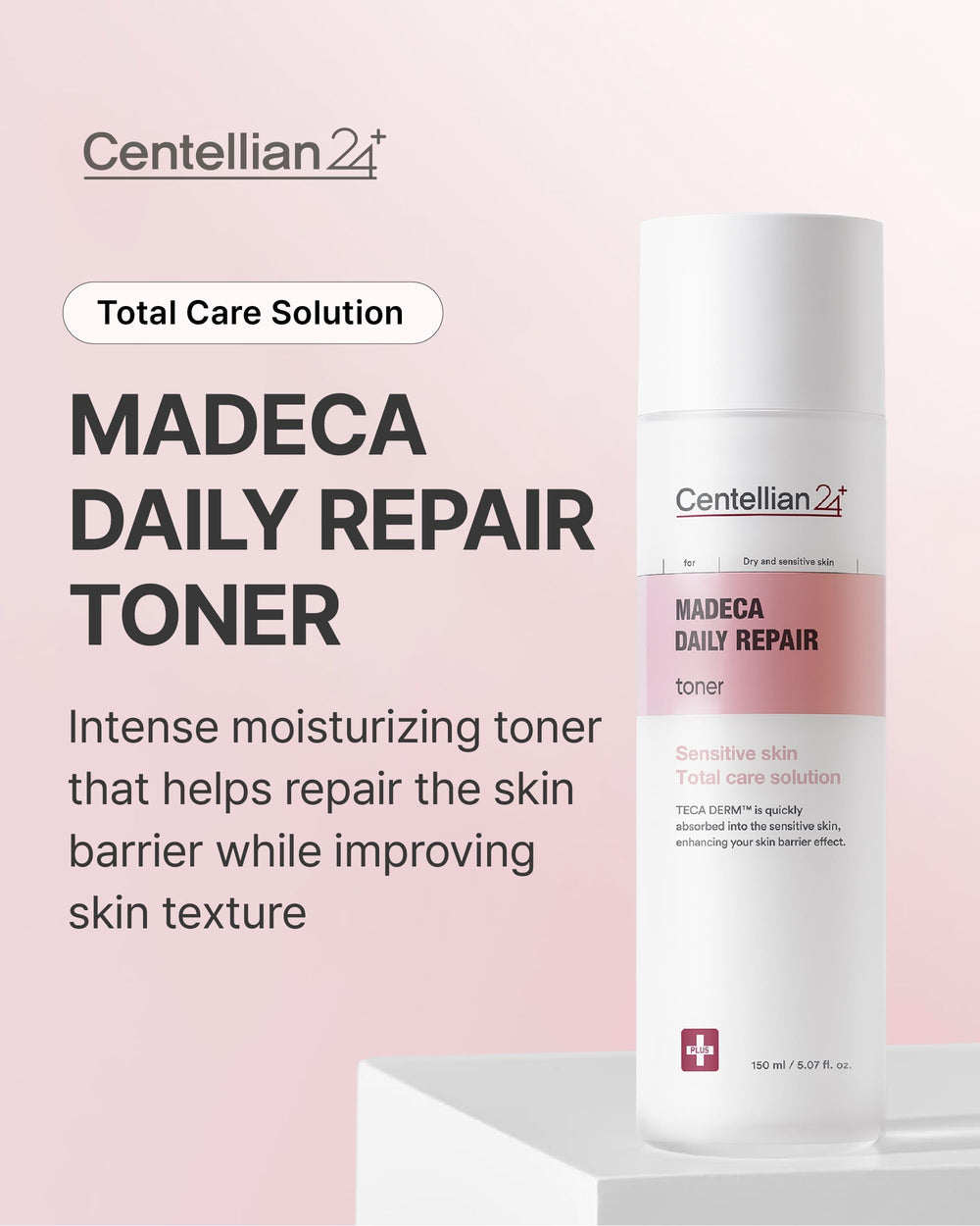 Centellian 24 Madeca Daily Repair Toner milky-texture swirl shows quick-absorption formula.