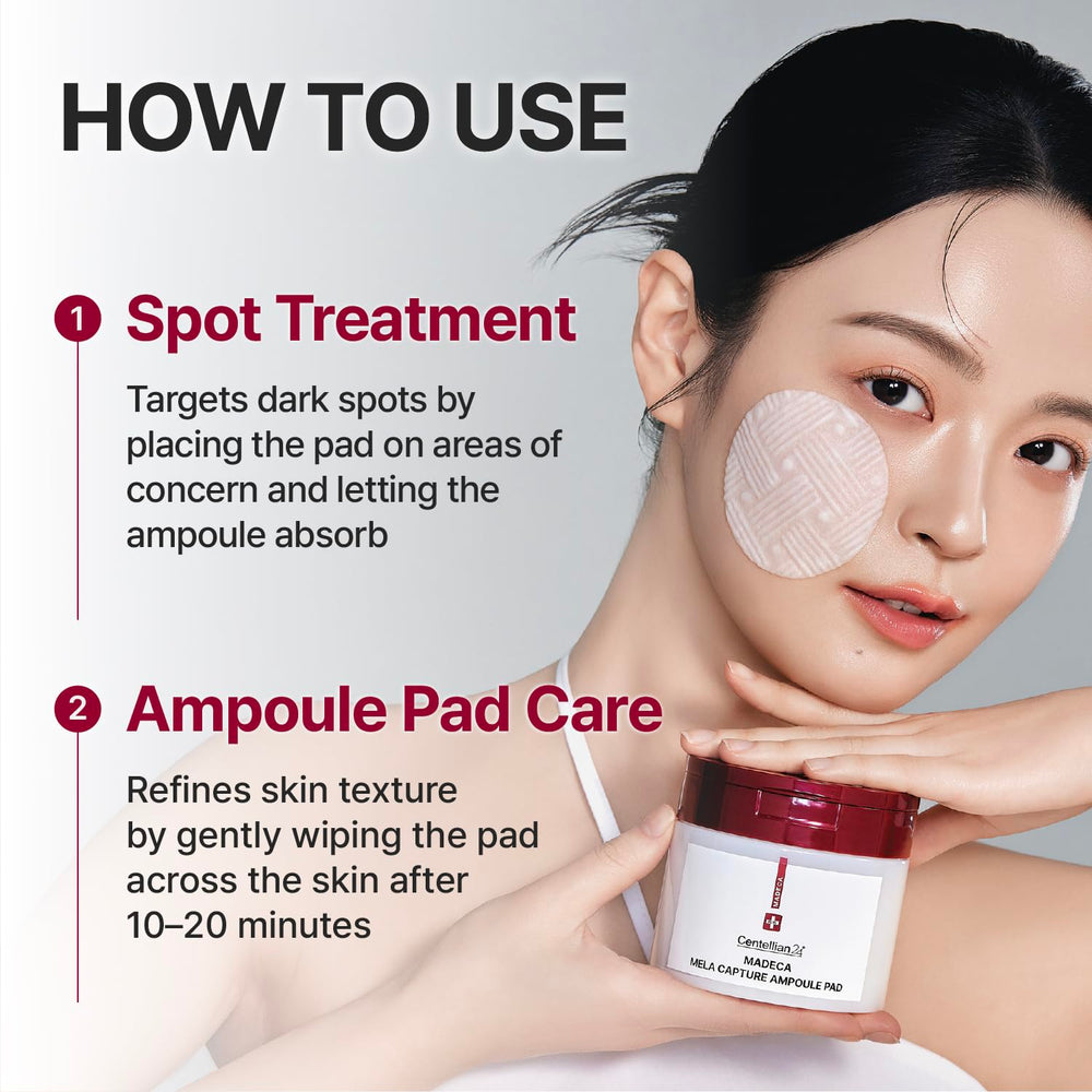 CENTELLIAN 24 Madeca Mela Capture Ampoule Pad centella extract visuals suggesting soothing care.
