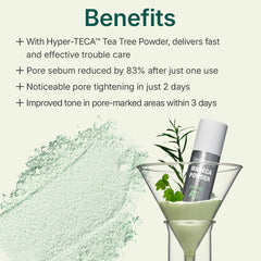 Centellian 24 Madeca Powder Tea Tree AC close-up highlights snowflake powder melting for a matte finish.