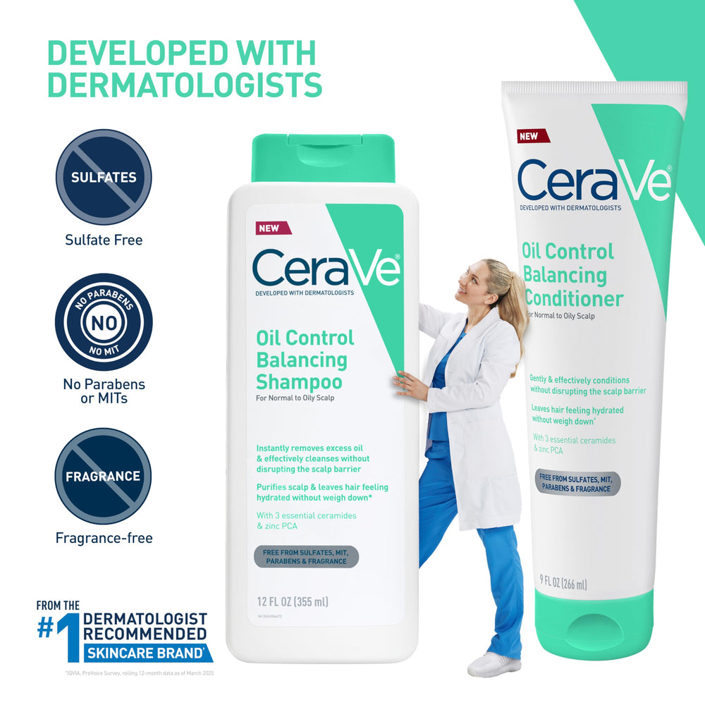 Before and after roots showing CeraVe reduces midday greasiness
