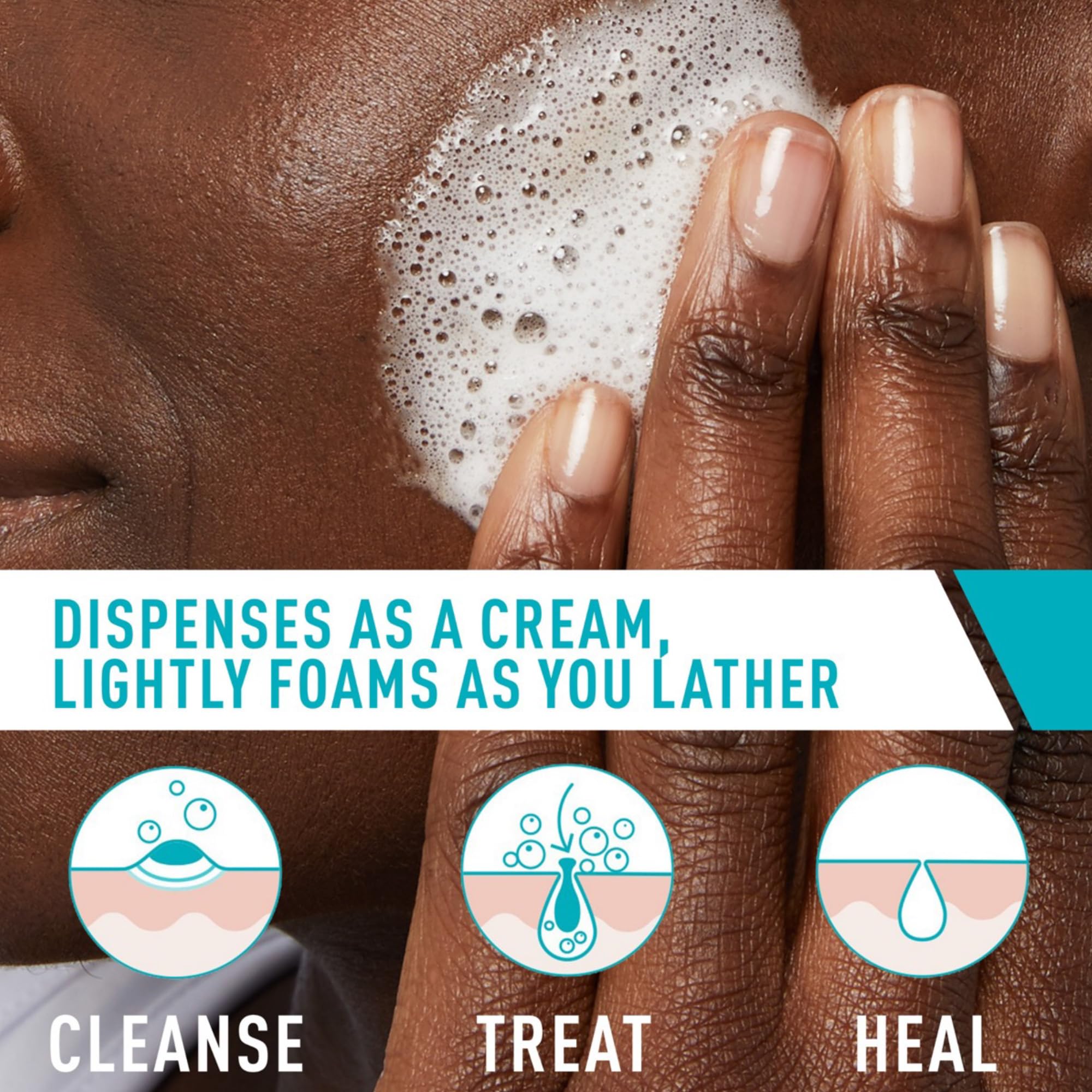 CeraVe cream to foam lather in hand demonstrating gentle cleansing