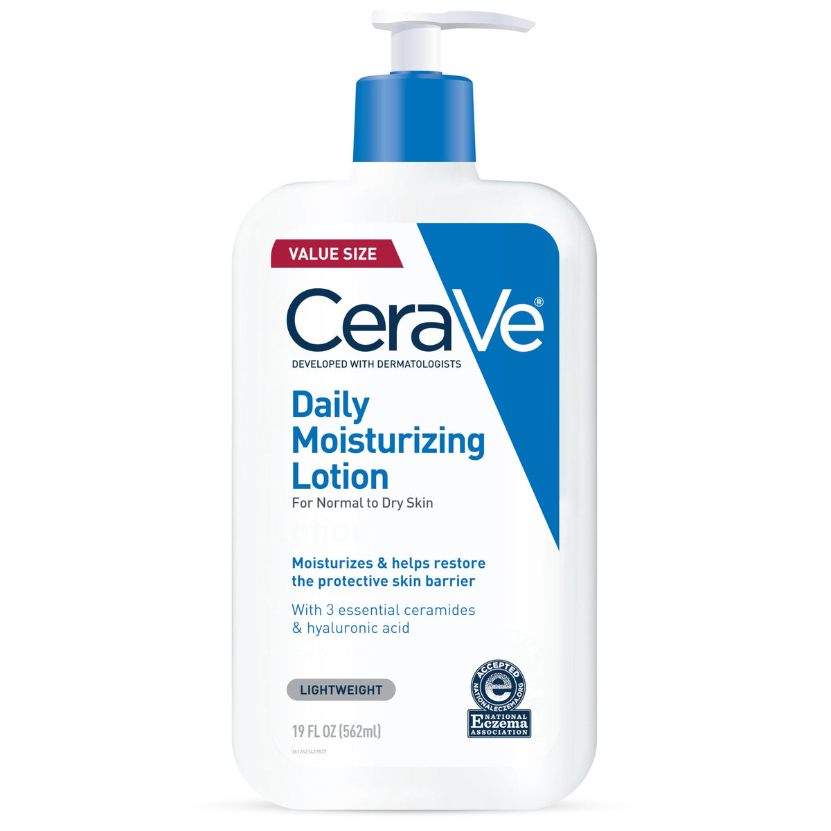 CeraVe front packaging of 19 oz pump for easy daily use