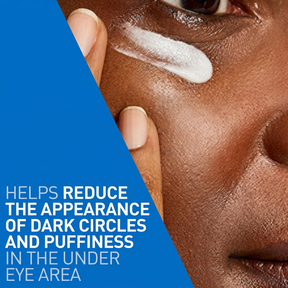 CeraVe open cap showing creamy texture and fast-absorbing finish to hydrate under-eye skin