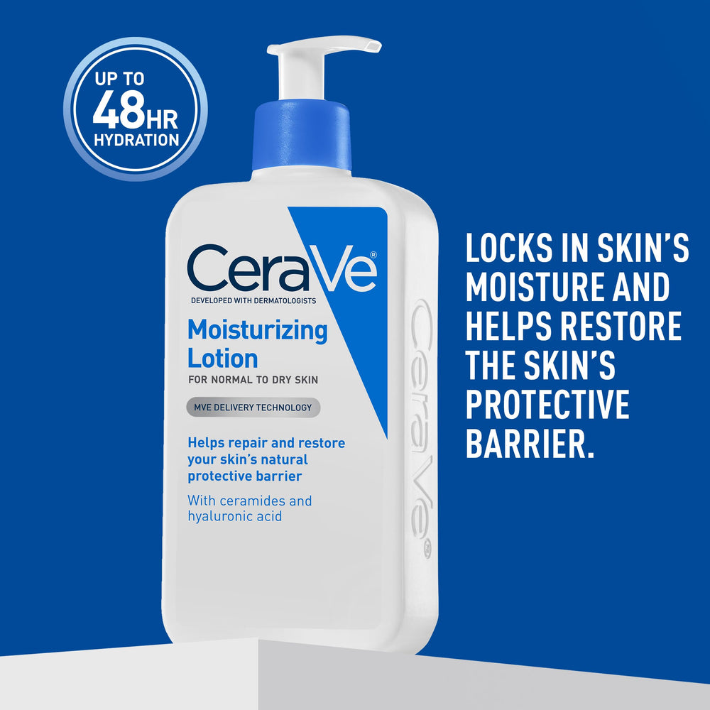 CeraVe applying lotion to face and neck for lightweight hydration
