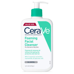 CeraVe front bottle showing packaging and clear branding, highlights trusted formula