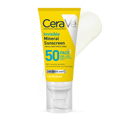 CeraVe front packaging showing SPF 50 and invisible finish benefit