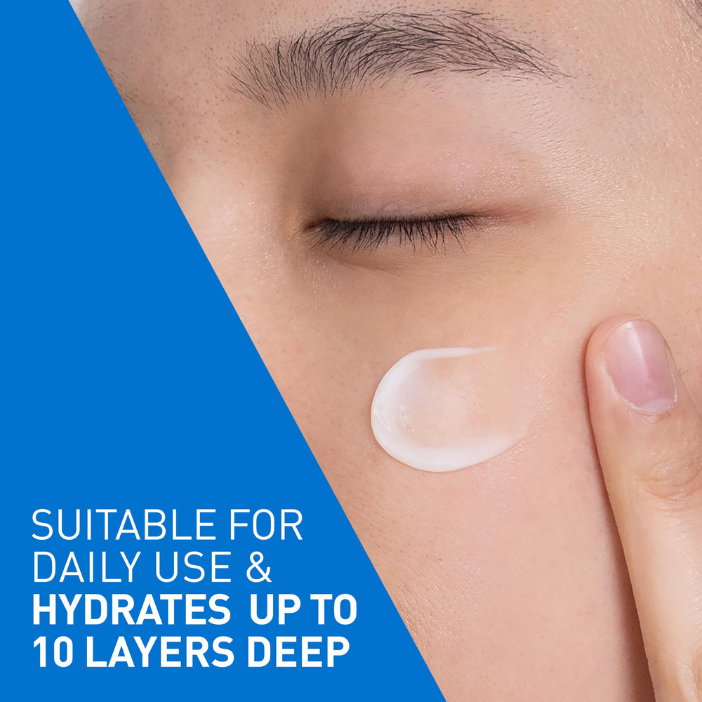 CeraVe PM open cap with lotion texture visible, demonstrating lightweight absorption