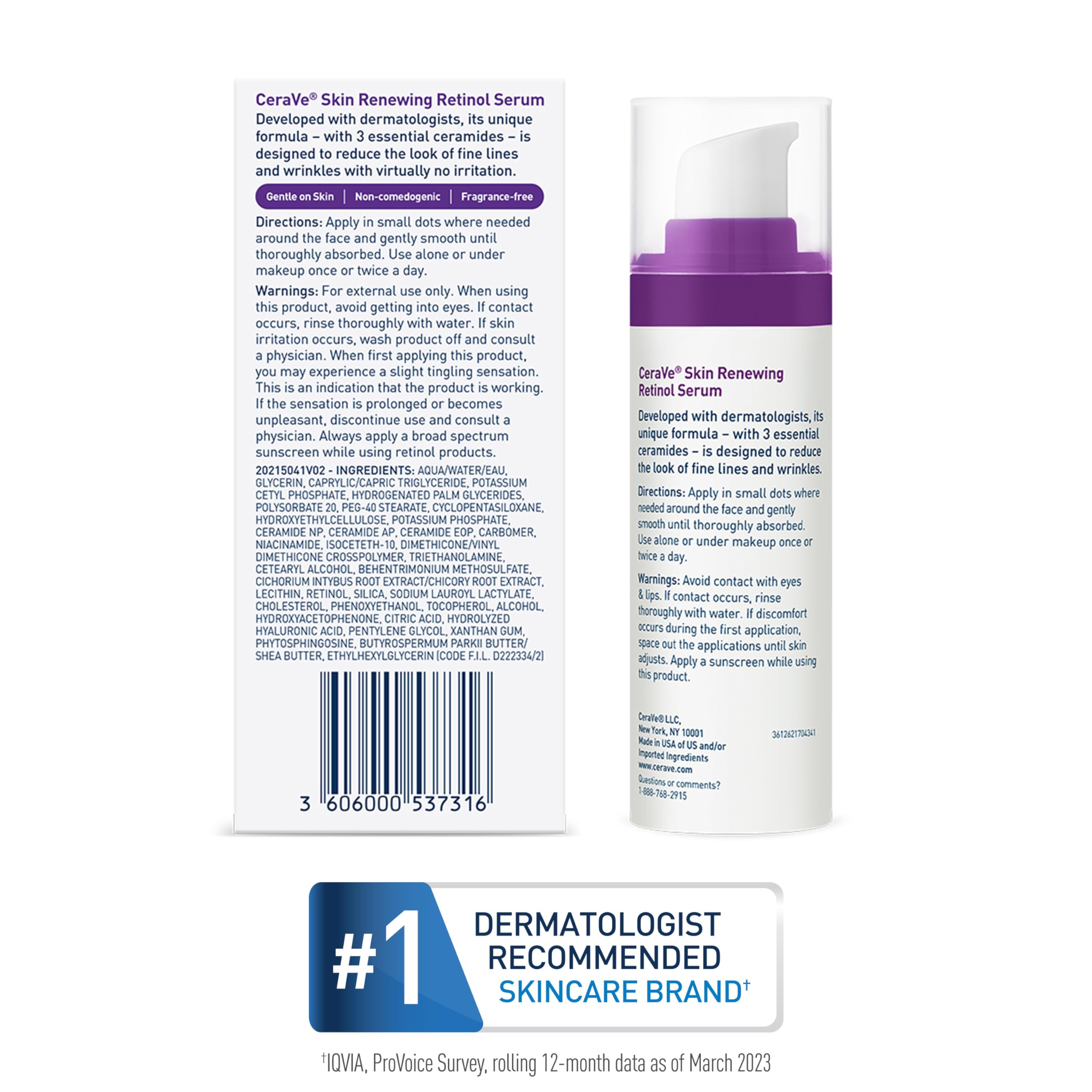 Ceramides illustration beside CeraVe retinol serum showing barrier support