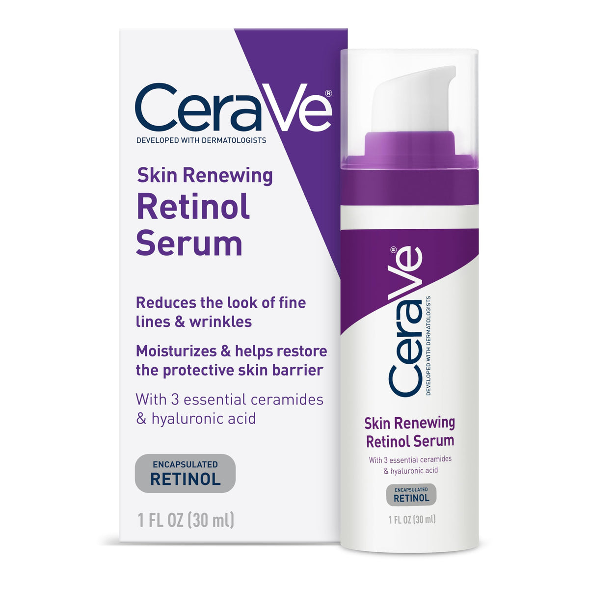 CeraVe retinol serum front packaging showing product benefit and clean design