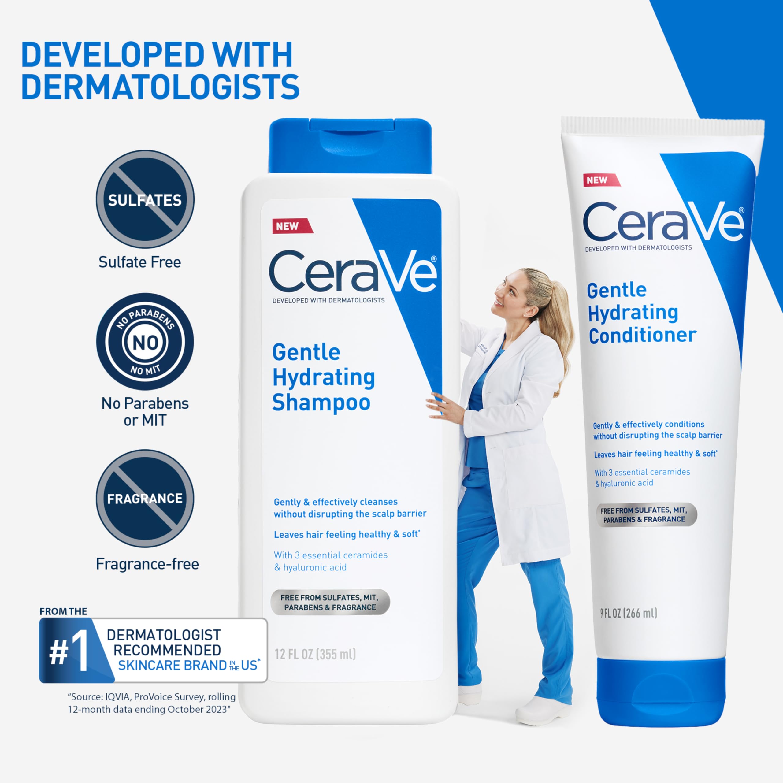 CeraVe shampoo and matching conditioner together to show recommended routine