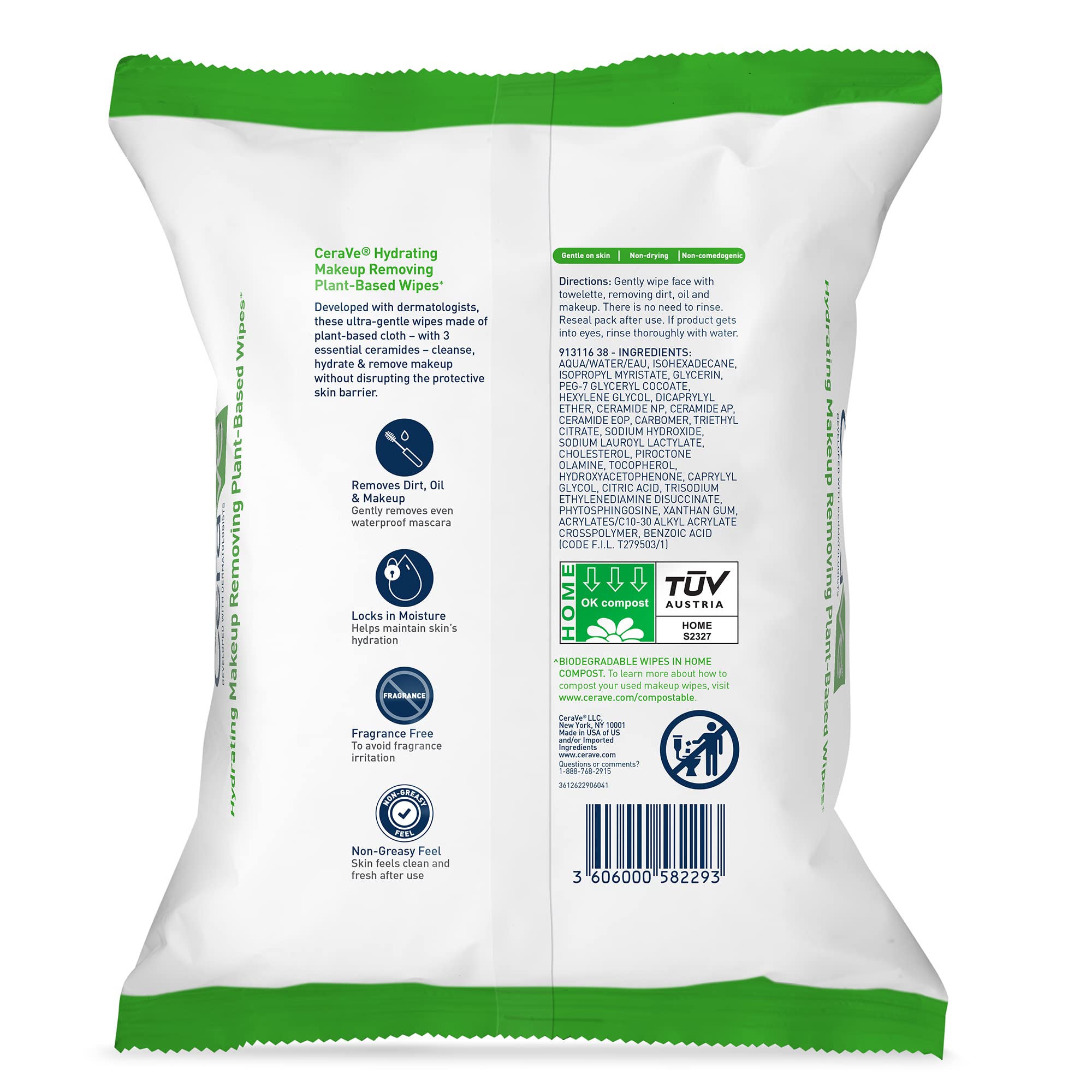CeraVe close-up texture of moist plant-based wipe demonstrating softness