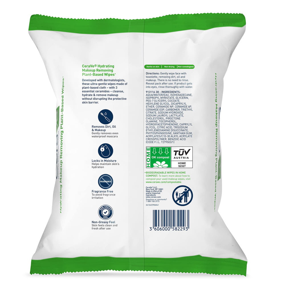 CeraVe close-up texture of moist plant-based wipe demonstrating softness