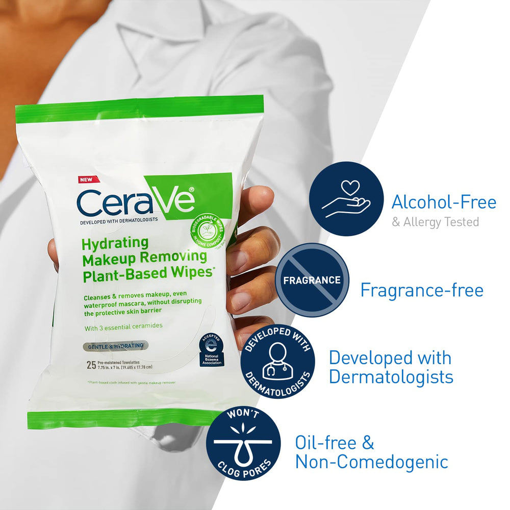 CeraVe wipe held in hand for size scale and ease of use