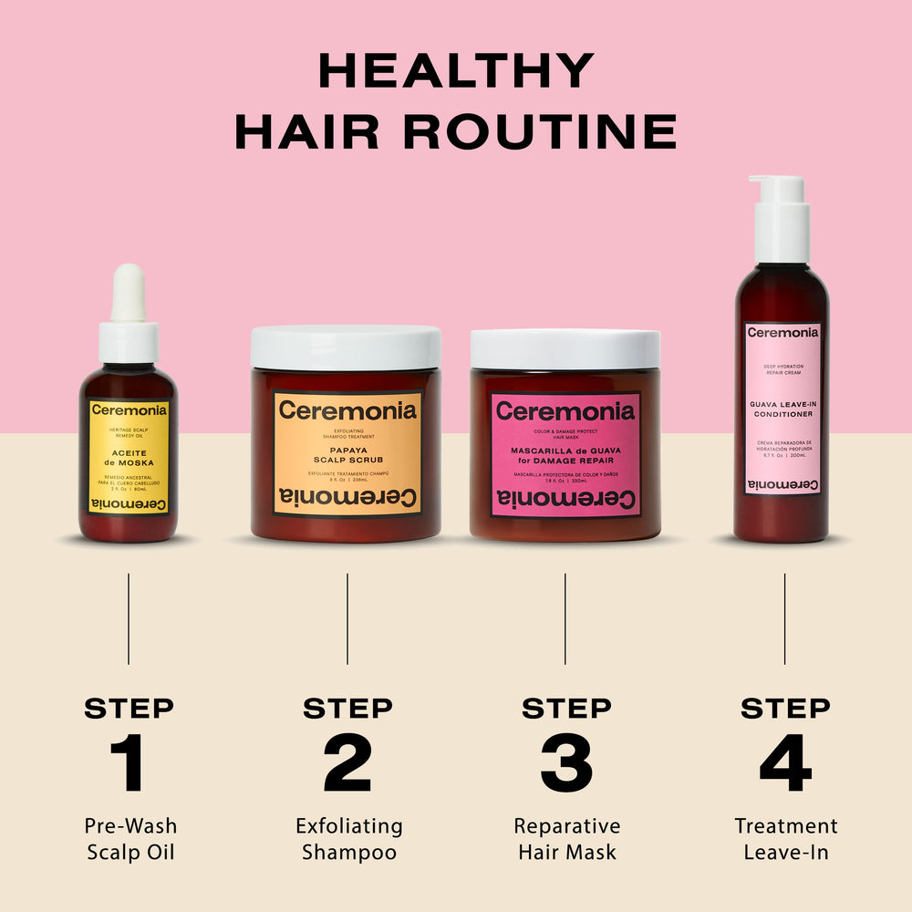 Ceremonia Guava Leave-In Detangled Hair and enhanced shine.
