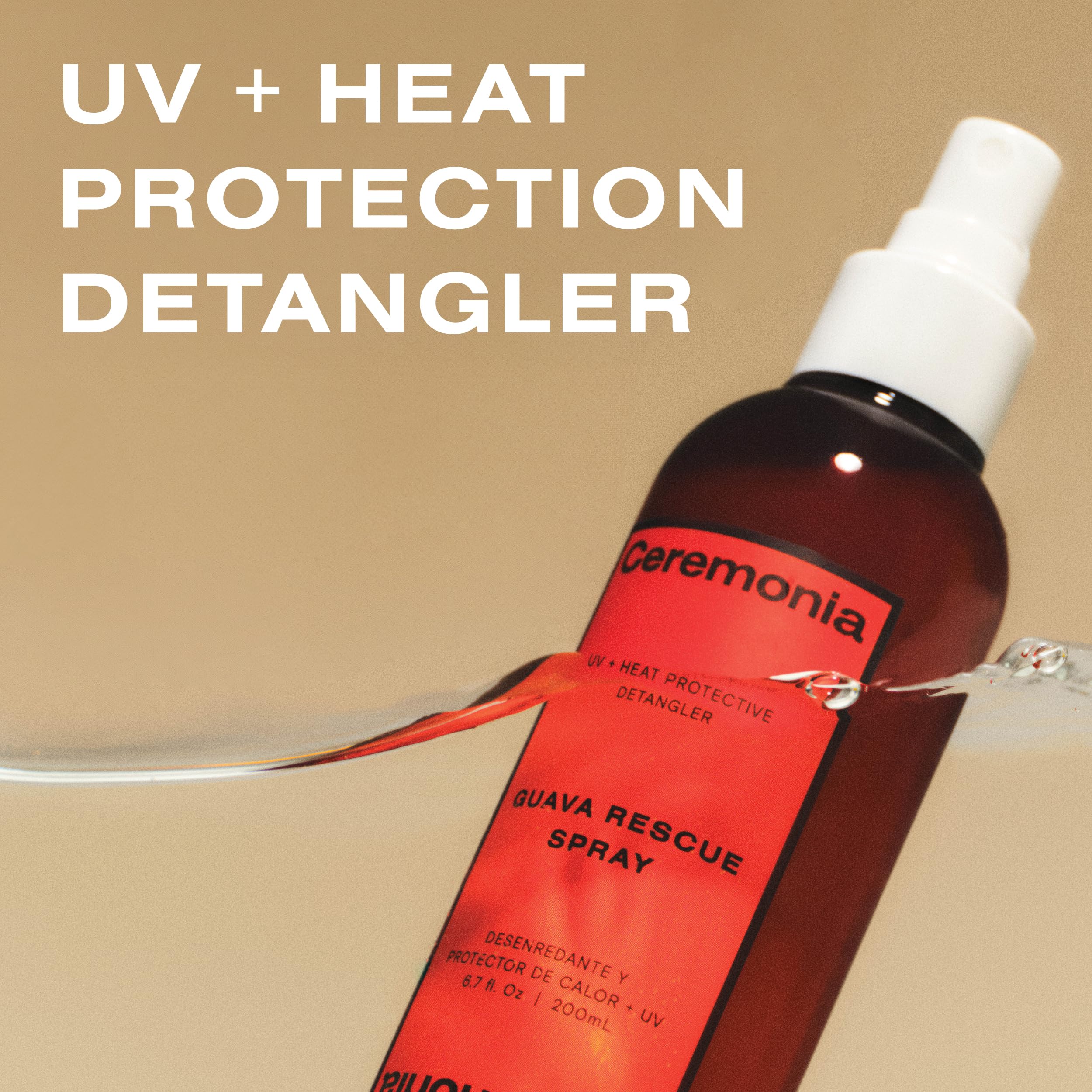 Ceremonia Guava Rescue Spray application hair shows quick detangling while maintaining softness.
