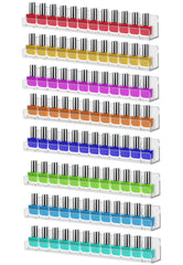 Cerpourt eight-pack wall-mounted shelf displays polish collection with organized, professional-looking setup.