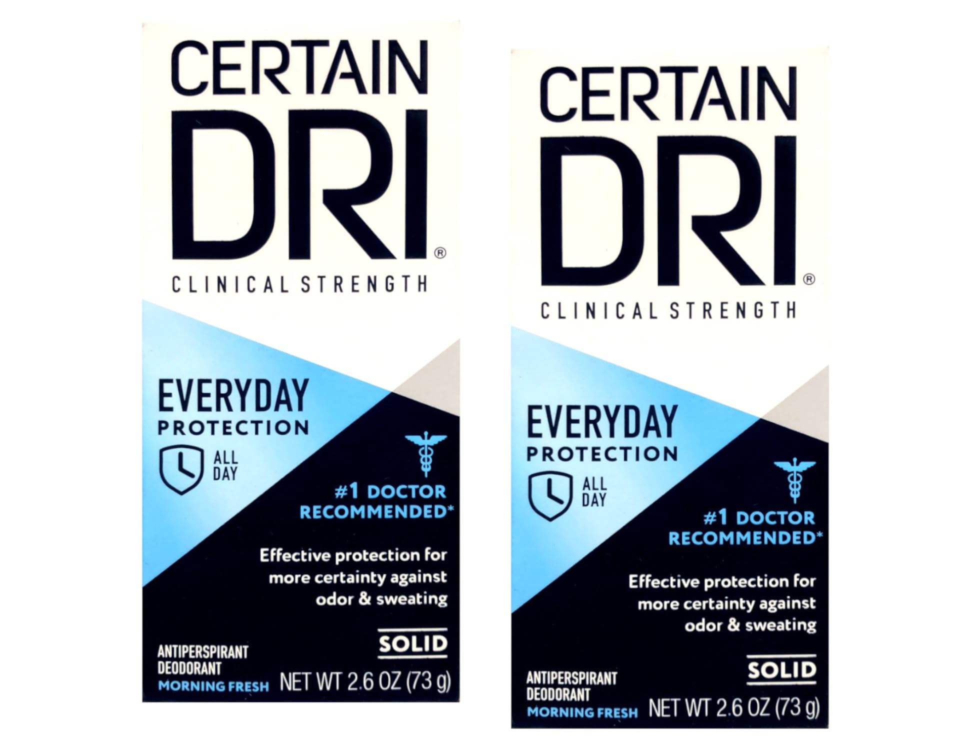 Certain Dri A.M Solid 2-pack packaging close-up for all-day protection