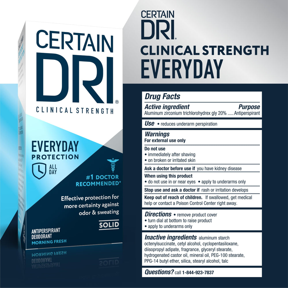 Certain Dri Everyday Strength dual-application-steps guides night and morning use.