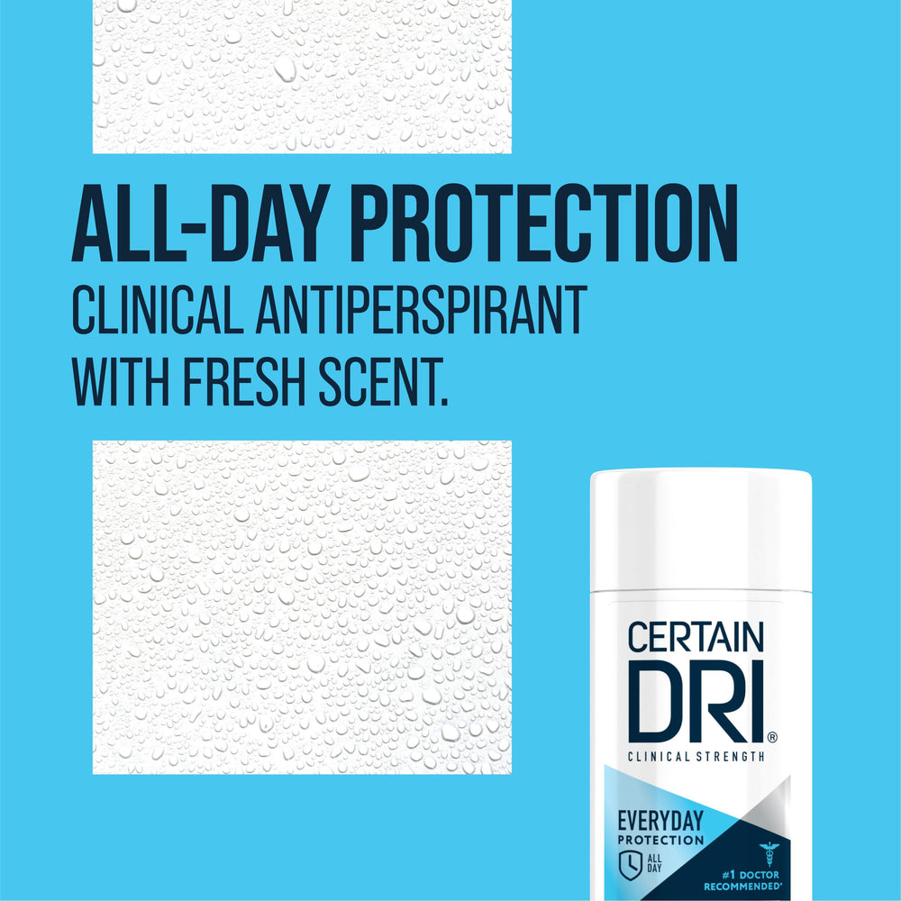 Certain Dri Everyday Strength pack-of-3 highlights travel-friendly quantity for on-the-go protection.