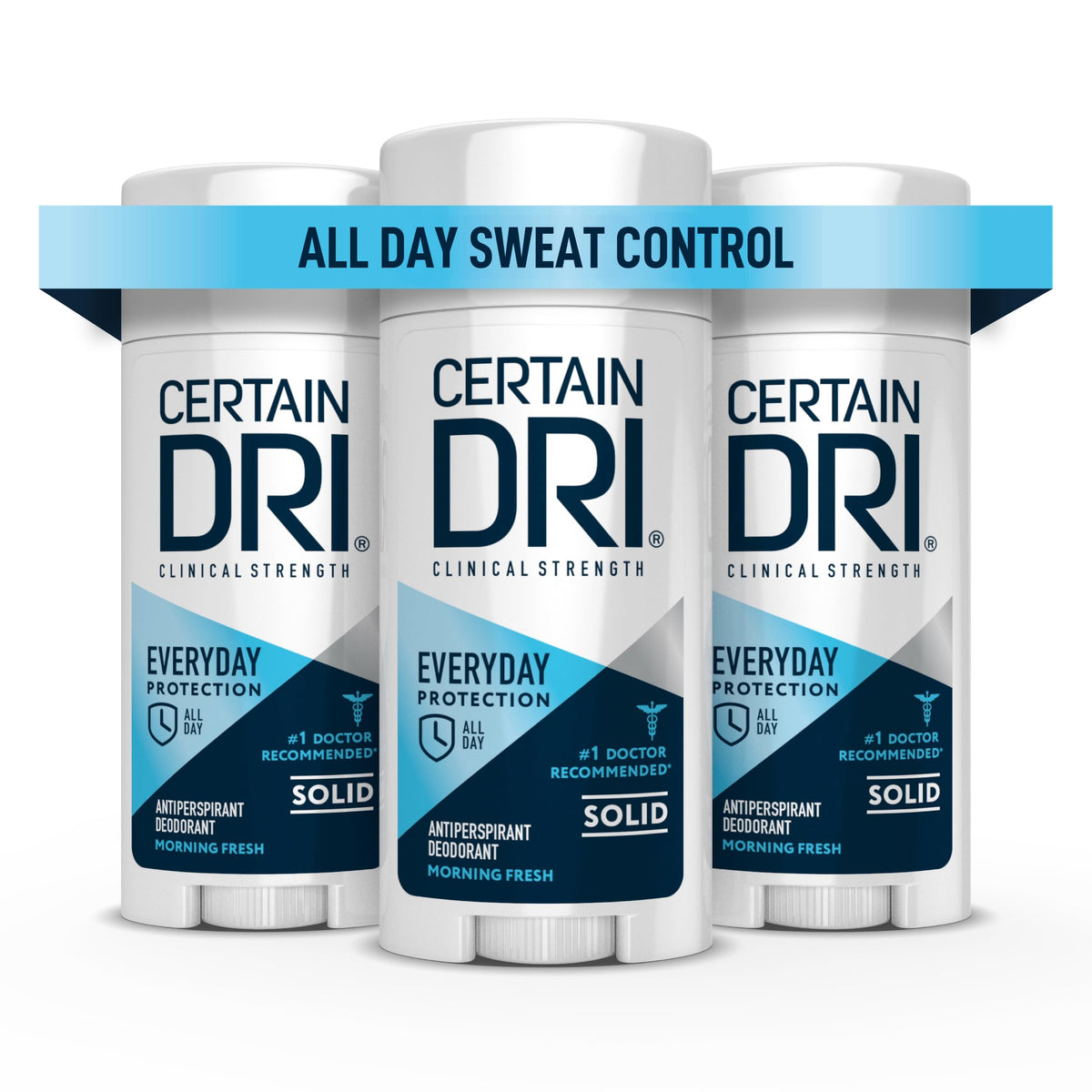 Certain Dri Everyday Strength stick-packaging demonstrates 72-hour sweat protection for all-day dryness.
