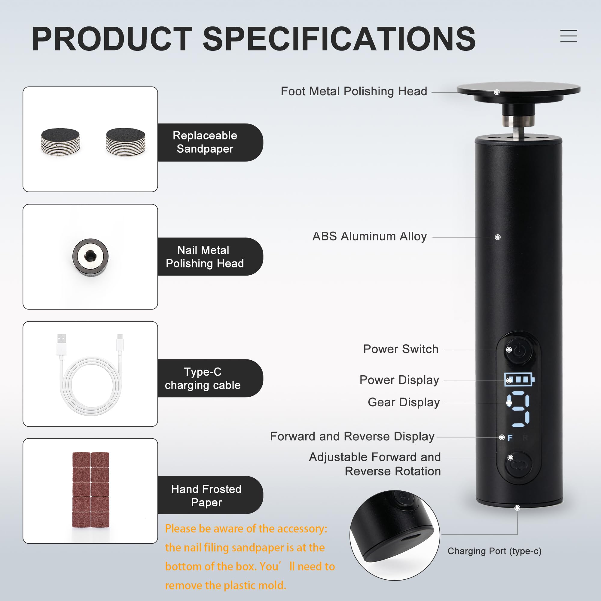 Cesekao Obsidian cordless foot file with USB-C charging for convenient routines.
