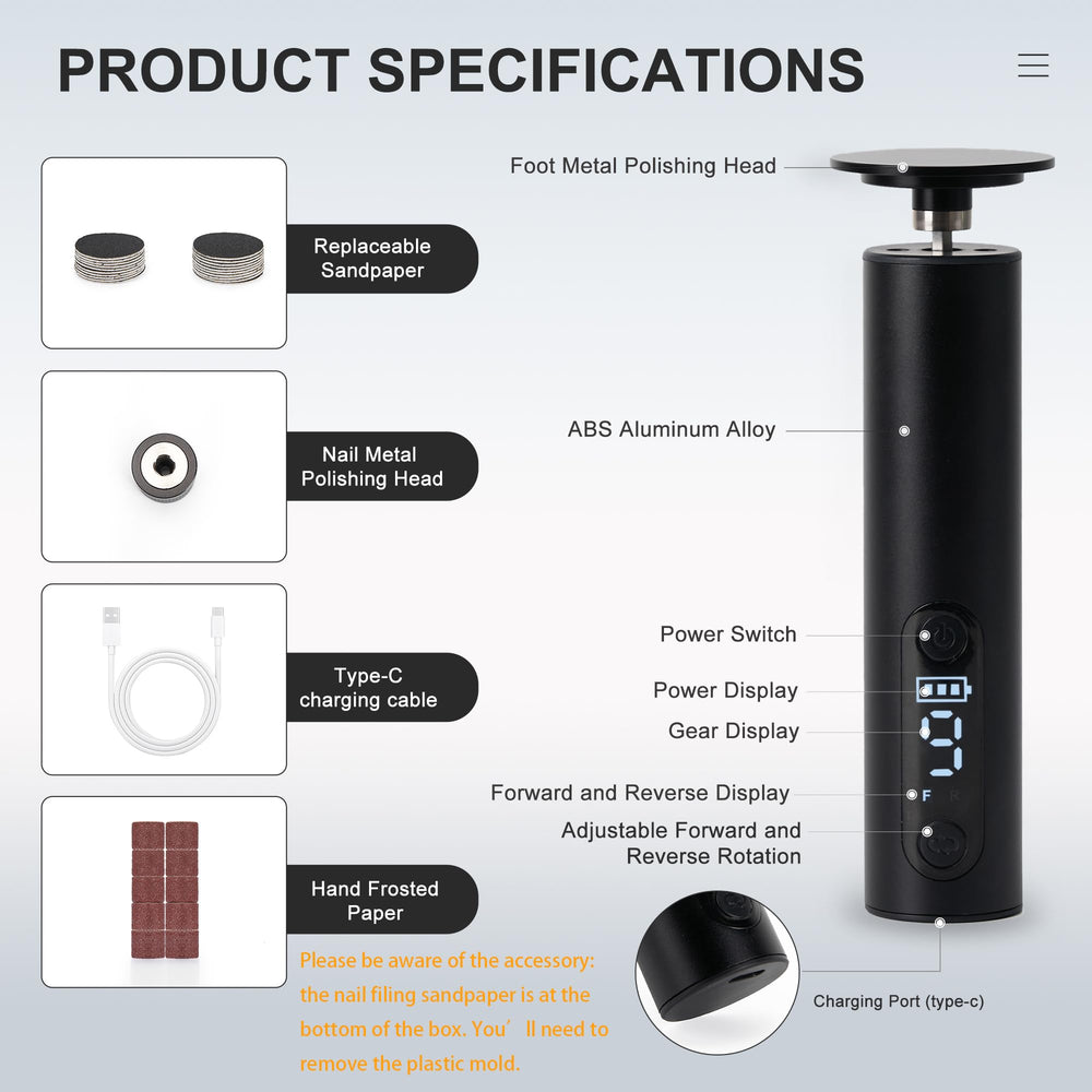 Cesekao Obsidian cordless foot file with USB-C charging for convenient routines.