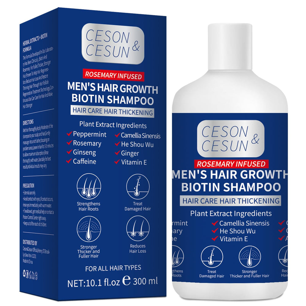 Ceson&Cesun rosemary biotin shampoo bottle promotes fuller-looking hair.