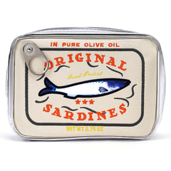 Cessfle canned sardines makeup bag cat fish design offers playful cosmetics storage for quick access.