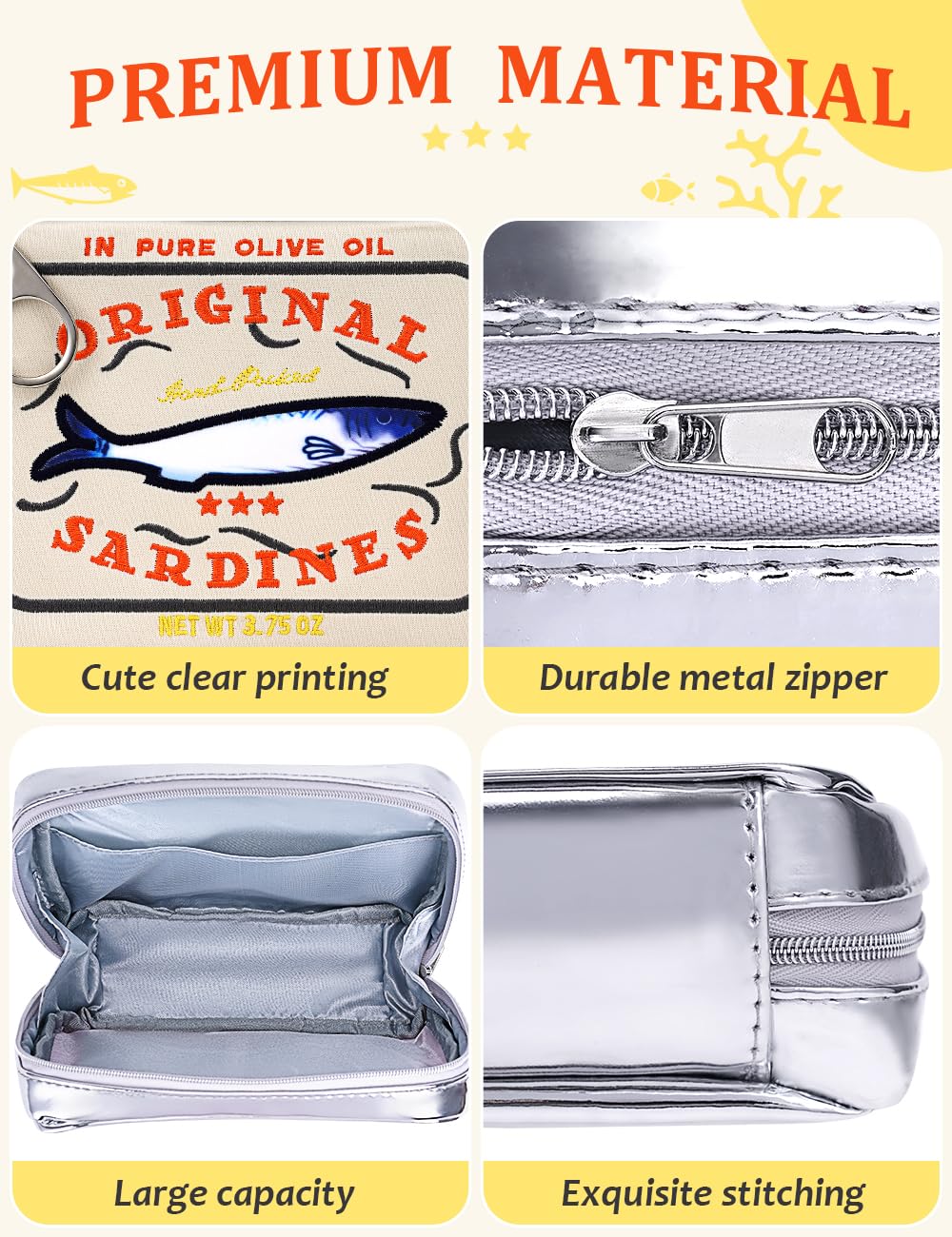 Cessfle canned sardines makeup bag large capacity fits brushes and palettes for everyday use.