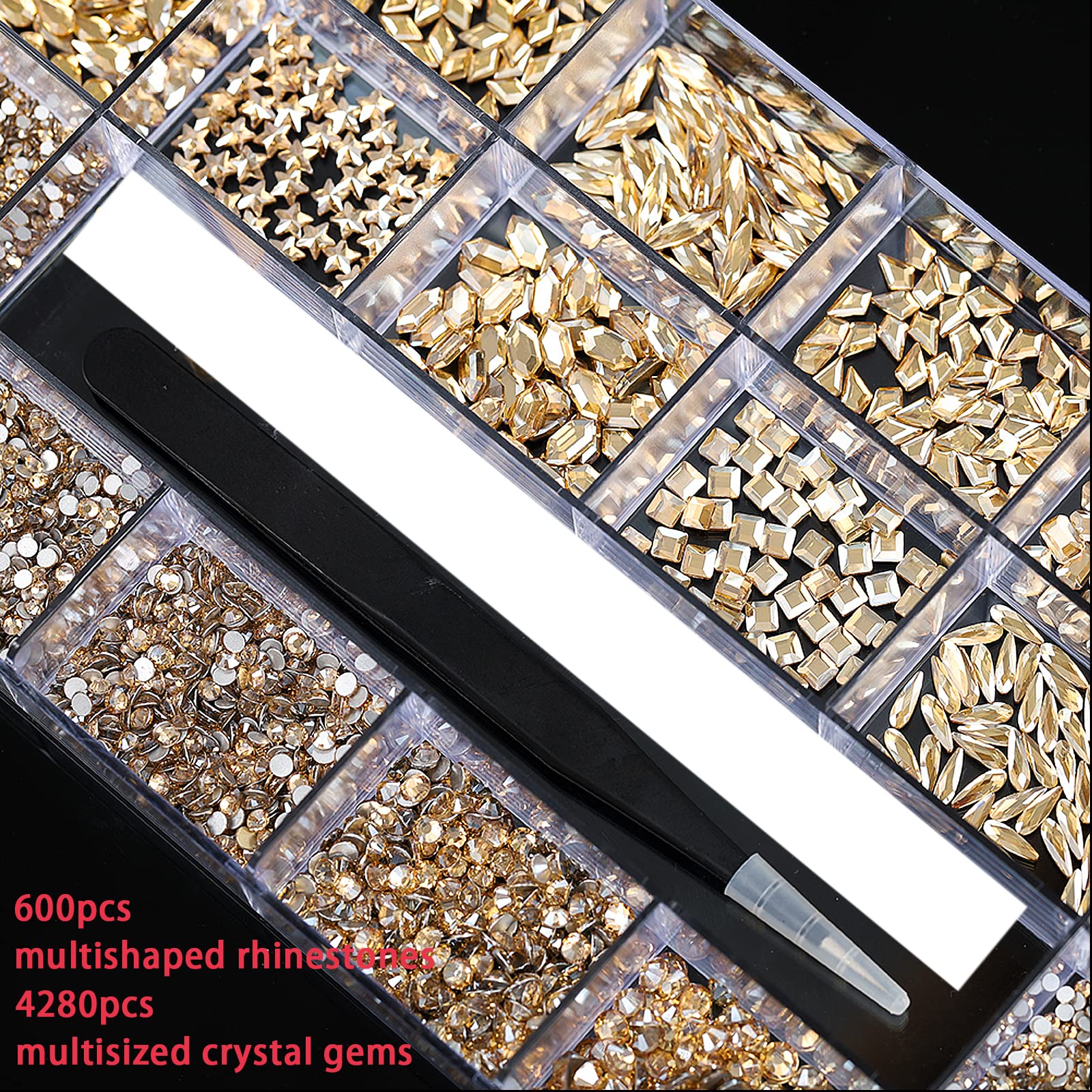 CESUSME champagne gems - gold-toned crystals ideal for nail accents and accessories.