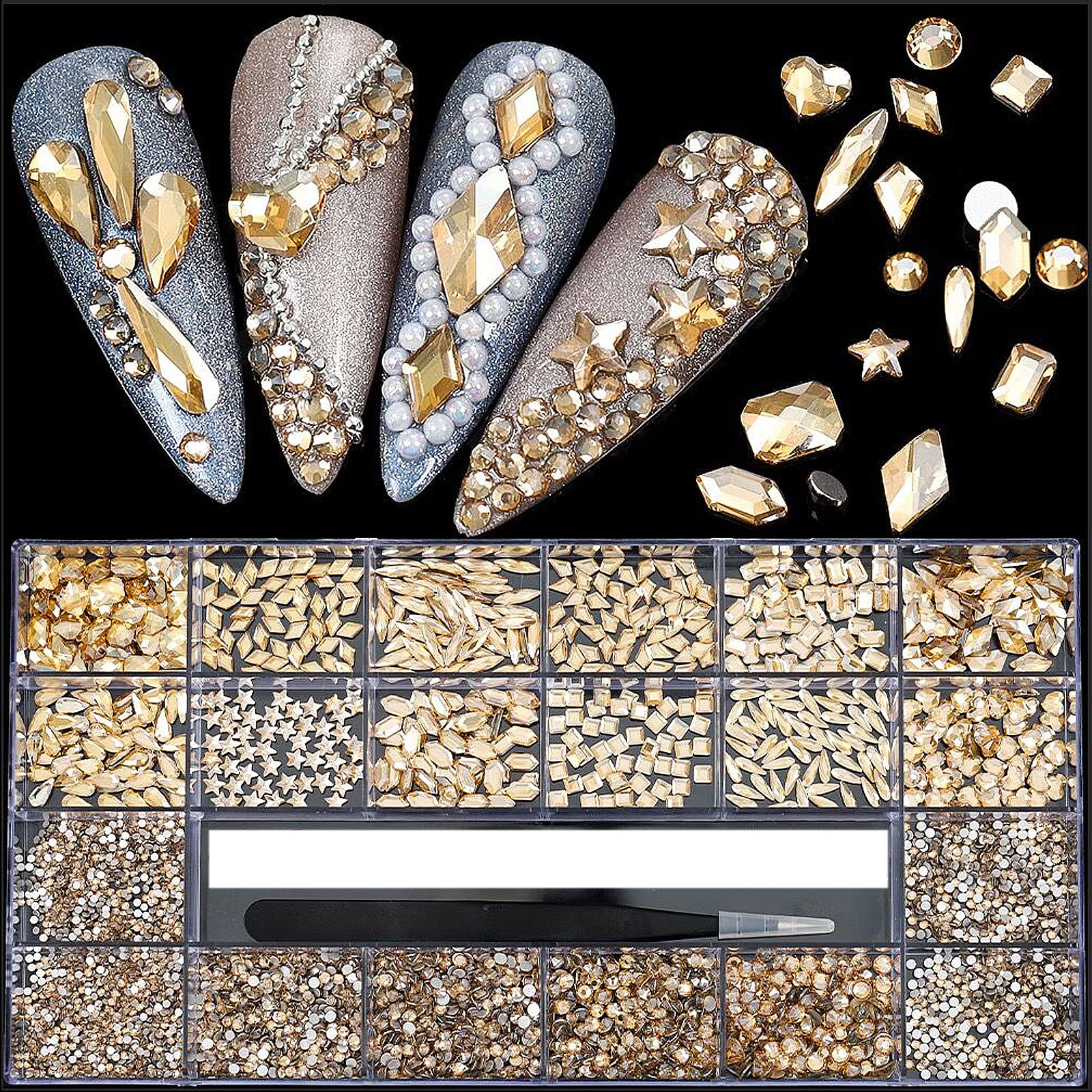 CESUSME champagne rhinestones nails kit - vivid crystals for dazzling nail art designs.