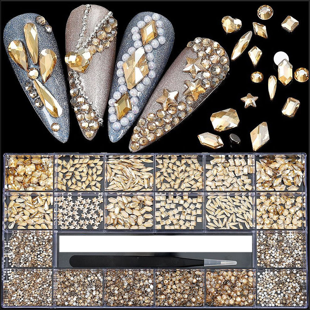 CESUSME champagne rhinestones nails kit - vivid crystals for dazzling nail art designs.