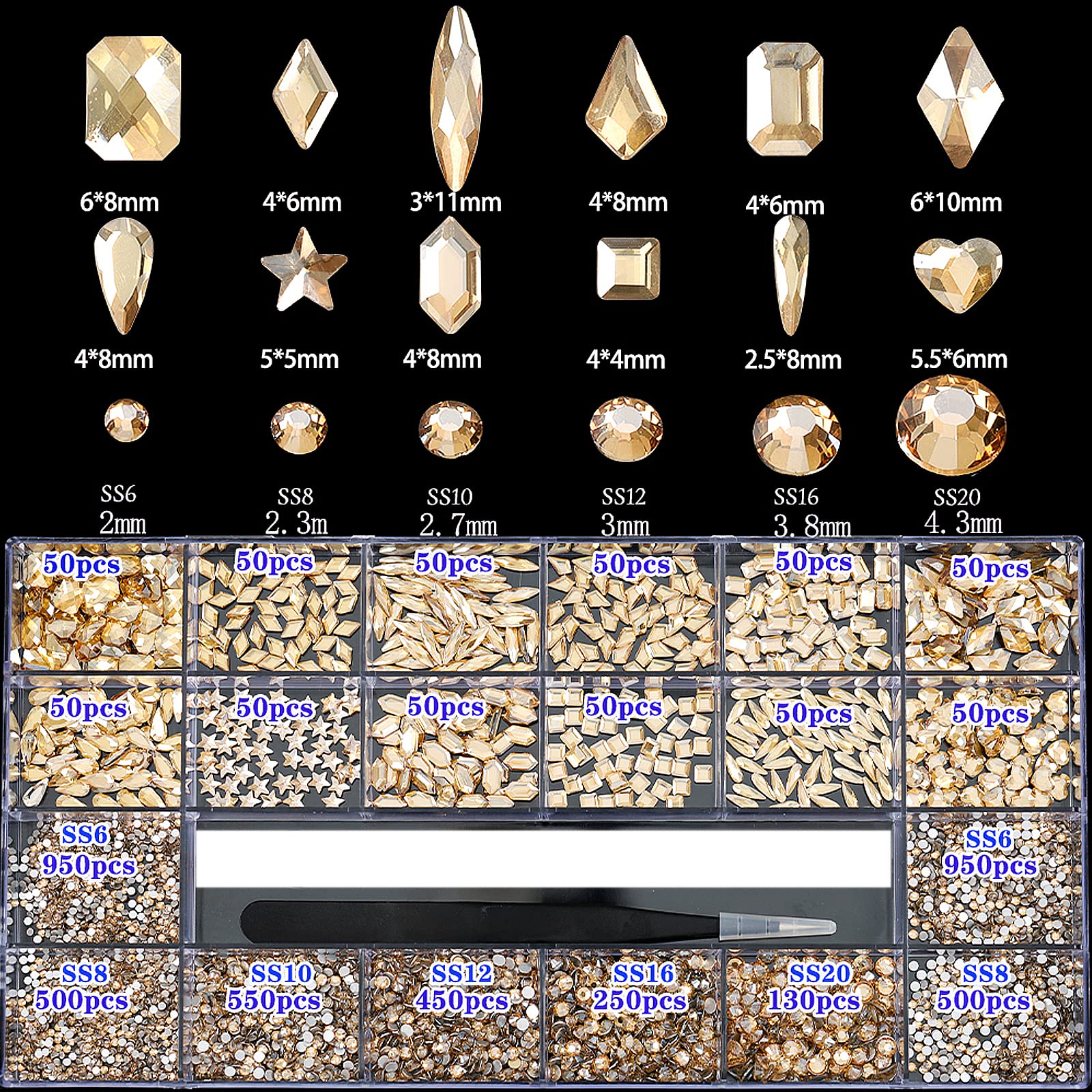 CESUSME multi-shape champagne pieces - variety for creative 3D nail art.