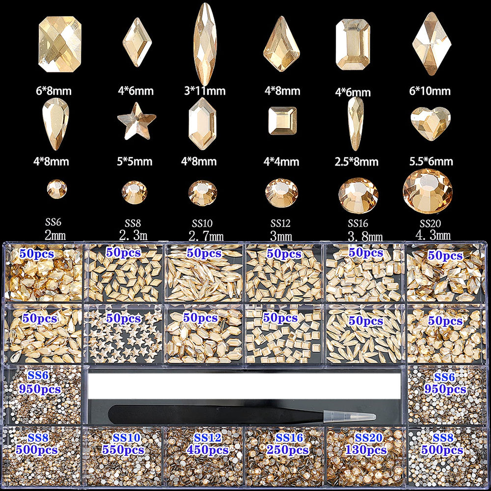 CESUSME multi-shape champagne pieces - variety for creative 3D nail art.